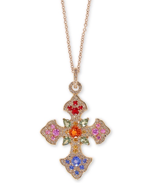 EFFY® Multi-Gemstone 18" Cross Pendant Necklace (3 ct. t.w.) in 14k Gold