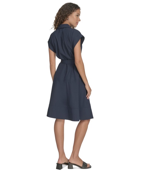 Women's Belted Cap-Sleeve Commuter Dress