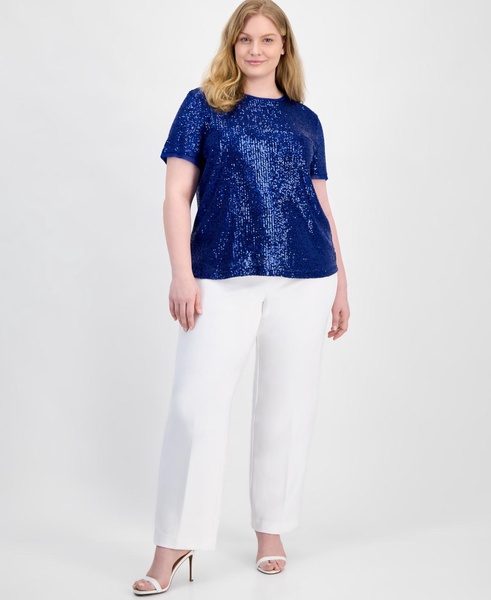Plus Size Sequin-Embellished Short-Sleeve Top