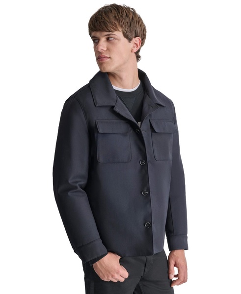 Men's Button-Front Shirt Jacket with Hooded Bib