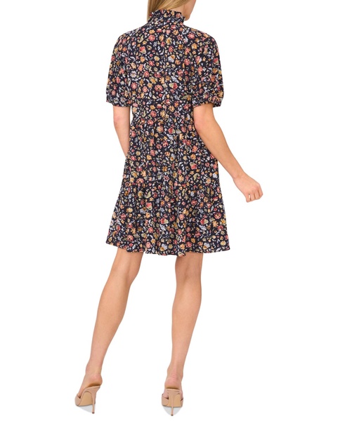 Women's Floral Ruffled Short Puff-Sleeve Dress