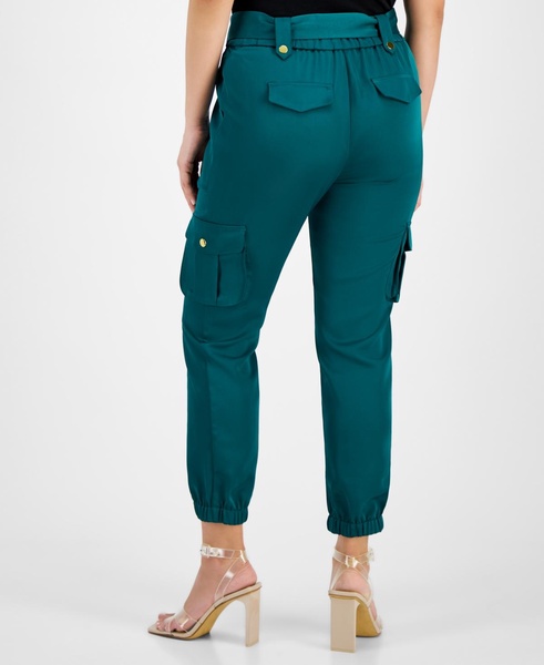Women's High-Rise Belted Satin Cargo Pants, Regular & Petite, Created for Macy's 