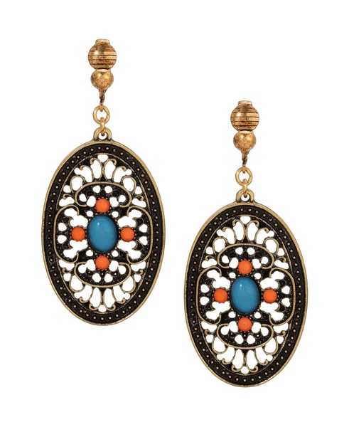Enamel Large Oval Filigree Clip Earrings