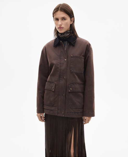Women's Contrasting Collar Denim Parka