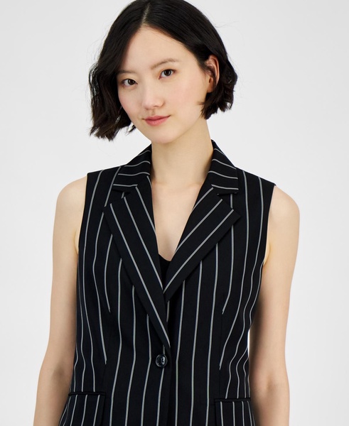 Women's Pinstripe Sleeveless Single-Button Blazer