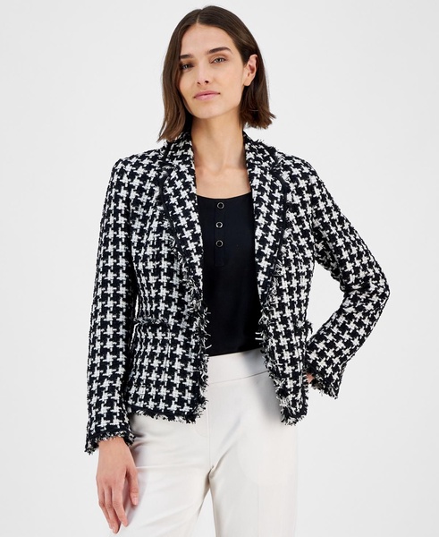 Women's Notched-Collar Tweed Fringe Jacket