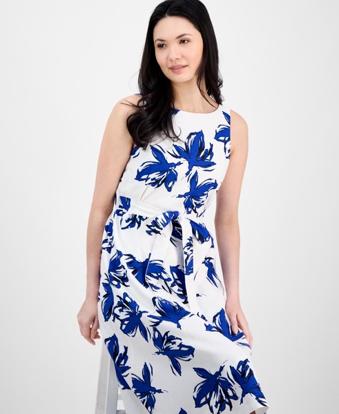 Women's Floral-Print Tie-Waist Sleeveless Dress