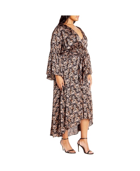 Plus Size Tie Front Fan Maxi Dress
