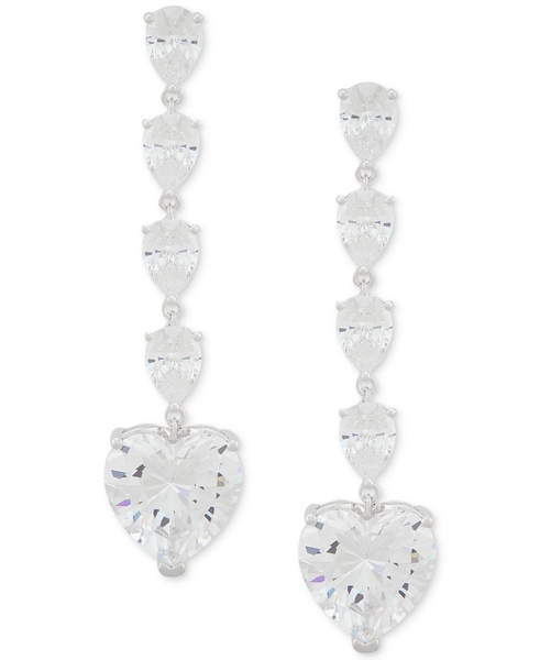 Cubic Zirconia Heart Dangle Drop Earrings in Sterling Silver