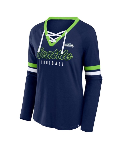 Women's College Navy Seattle Seahawks Won and Done Lace-Up Long Sleeve Fashion Top