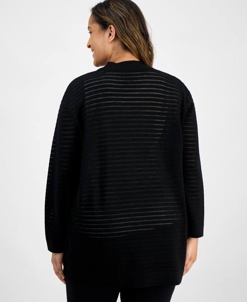 Plus Size Shadow-Striped Open-Front Cardigan