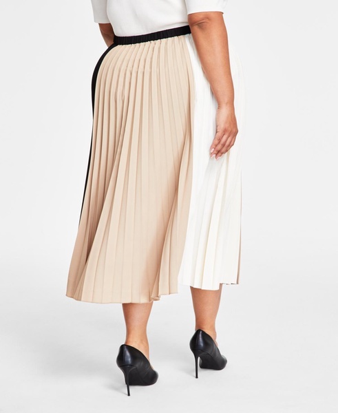 Plus Size Colorblock Pleated Midi Skirt