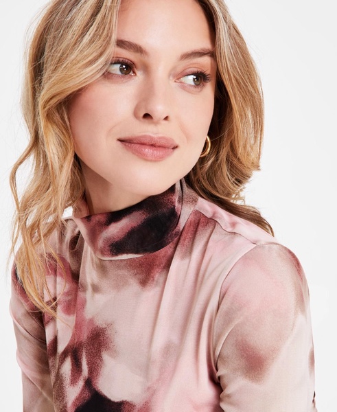 Women's Turtleneck Watercolor Mesh Dress, Exclusively at Macy's