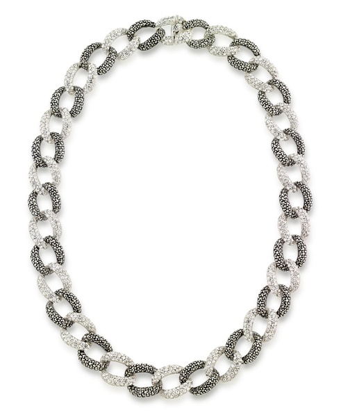 Marcasite and Crystal Pave Oval Interlocking 18" Necklace in Sterling Silver