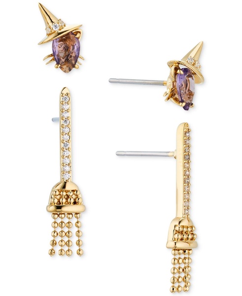 AVA NADRI 18k Gold-Plated 2-Pc. Set Mixed Stone Witch Cat & Broomstick Earrings