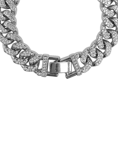  Rhodium Plated Crystal Thick Cuban Curb Chain Bracelet
