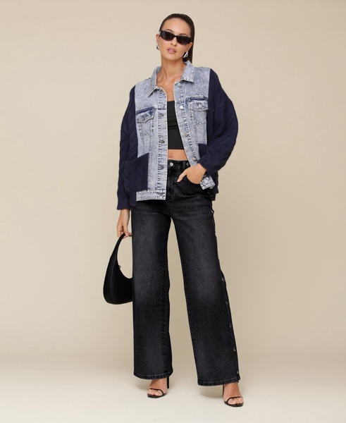 Women's Mixed-Media Denim Sweater Jacket