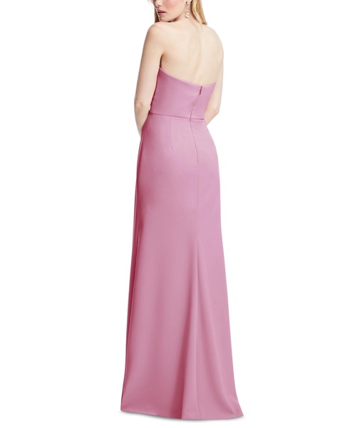 Women's Strapless Pleated Faux Wrap Trumpet Gown with Front Slit