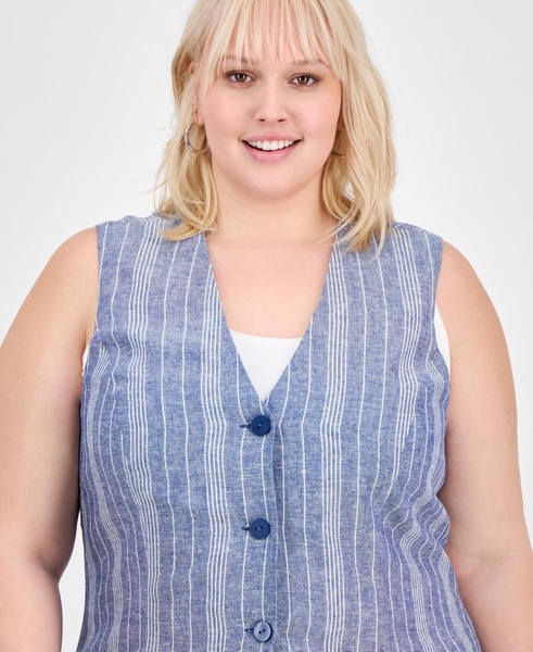 Trendy Plus Size Striped Three-Button Vest, Exclusively at Macy's
