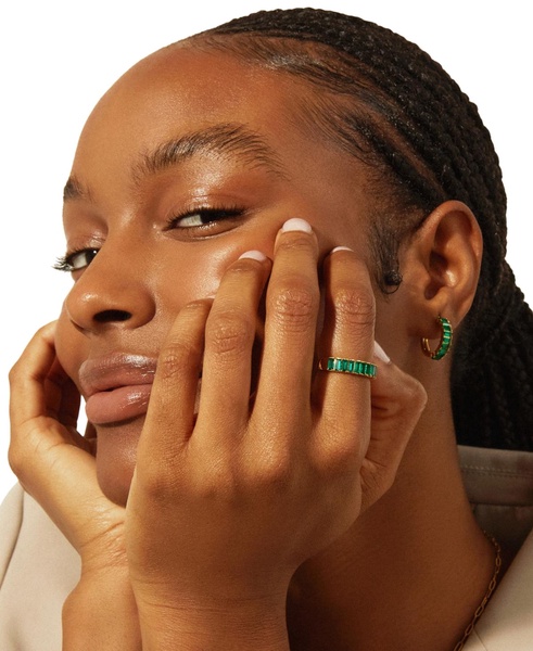 Nano Emerald Color Small Hoop Earrings (1-1/2 ct. t.w.) in Gold Vermeil, (Also in Nano White Sapphire Color, Nano Ruby Color, & Nano Blue Sapphire Color), Created for Macy's