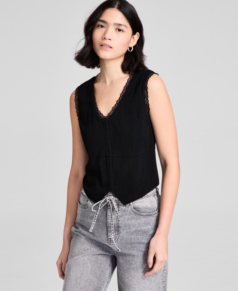 Women's Lace-Trim V-Neck Woven Vest, Exclusively at Macy's