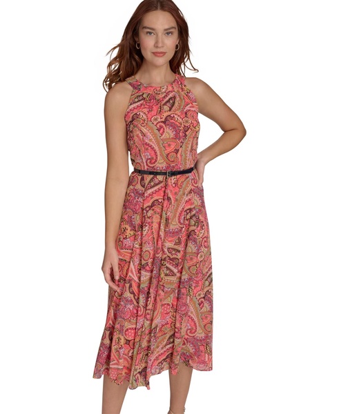 Petite Paisley-Print Belted Midi Dress