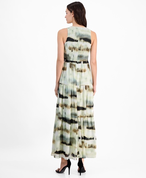 Women's Printed Smocked-Bodice Tiered Maxi Dress