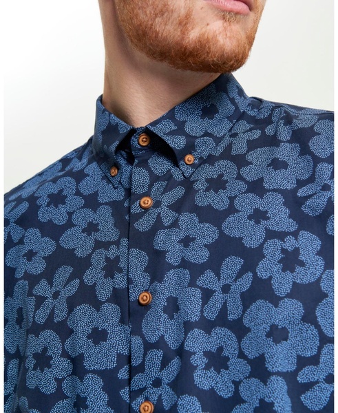 Men's Floral Print Button-Down Short Sleeve Shirt