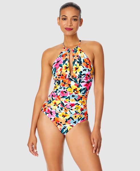 Women's Floral-Print High-Neck One-Piece Swimsuit