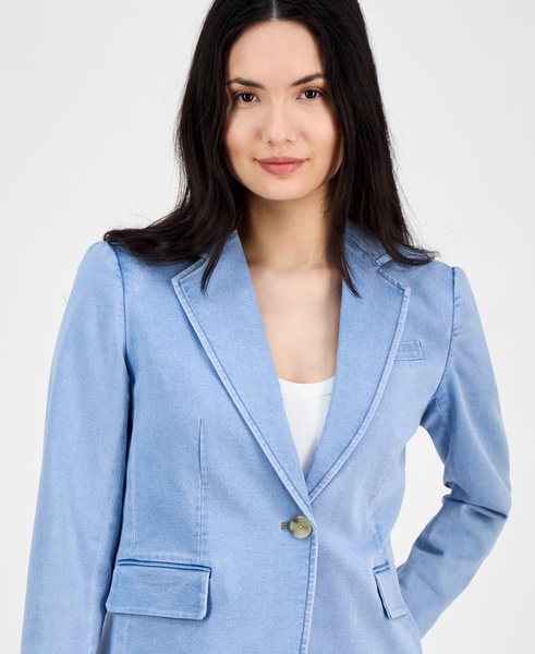 Women's Denim Notched Collar One-Button Blazer