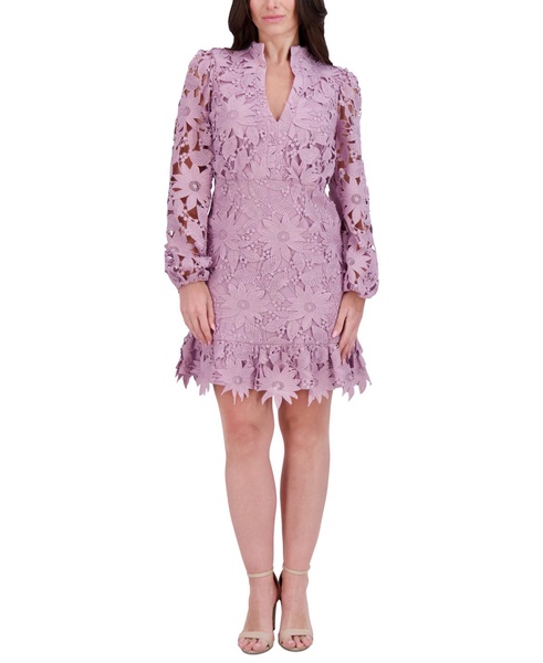 Women's Heavy Floral-Lace Long-Sleeve Mini Dress