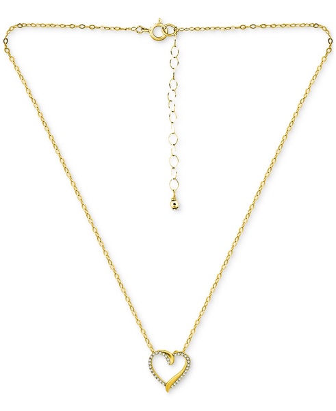 Cubic Zirconia Open Heart Pendant Necklace in 18k Gold-Plated Sterling Silver, 16" + 2" extender, Created for Macy's
