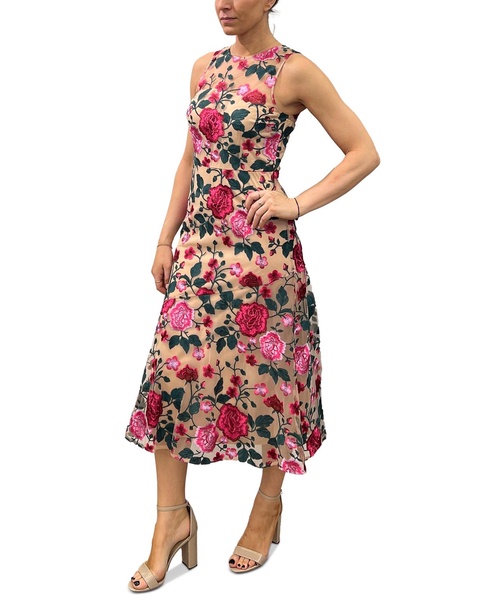 Women's Pink Rose Embroidered Sleeveless Dress