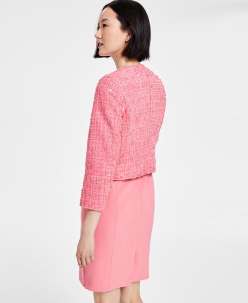 Women's Collarless Open-Front Tweed Jacket