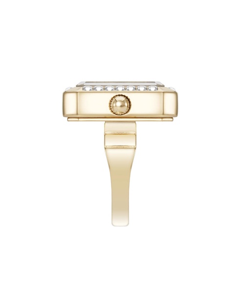 Women's Quartz Octagonal Black and Gold-Tone Metal Alloy Crystal Ring Watch, 19mm