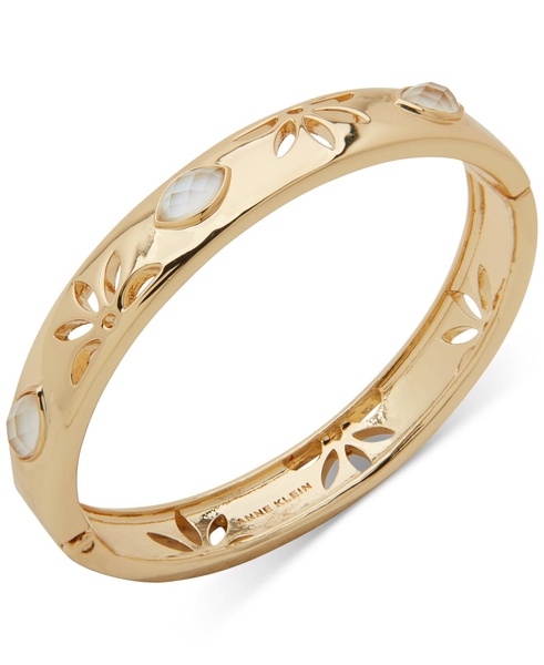 Gold-Tone Mother-of-Pearl & Flower Cutout Bangle Bracelet