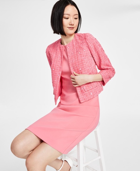 Women's Collarless Open-Front Tweed Jacket