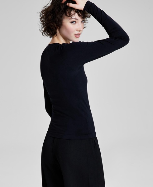 Women's Long-Sleeve Seamless Crewneck Top, Created for Macy's