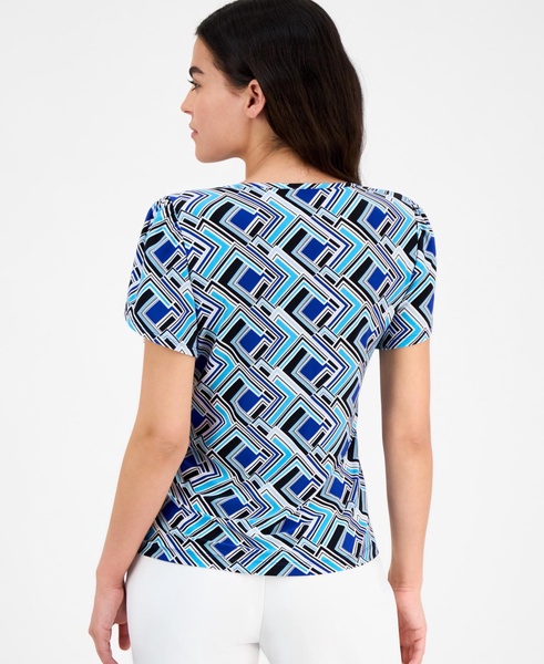 Petite Geo-Print Tulip-Sleeve Top