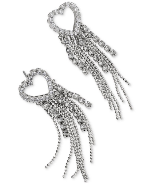 by Nadri Rhodium-Plated Cubic Zirconia Heart Fringe Drop Earrings