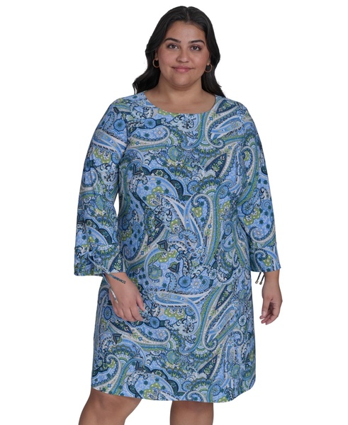 Plus Size Printed 3/4-Sleeve Shift Dress