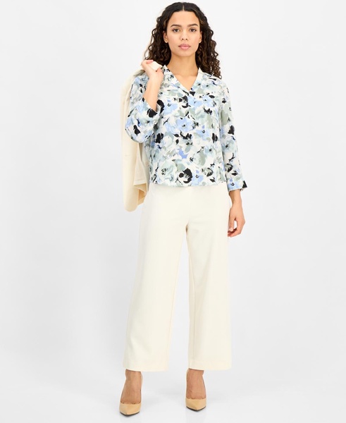 Petite Printed 3/4-Sleeve Utility Blouse