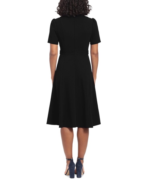 Women's Puff-Sleeve Tab-Detail Fit & Flare Dress