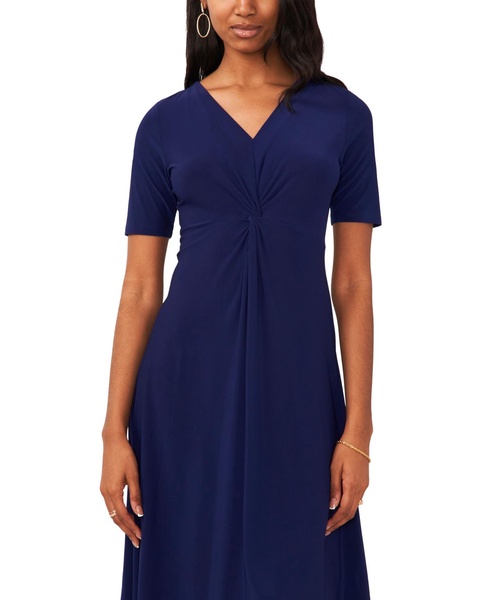 Petite Twist-Front V-Neck Elbow-Sleeve Midi Dress
