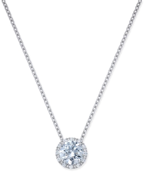 Cubic Zirconia Halo Pendant Necklace in Sterling Silver