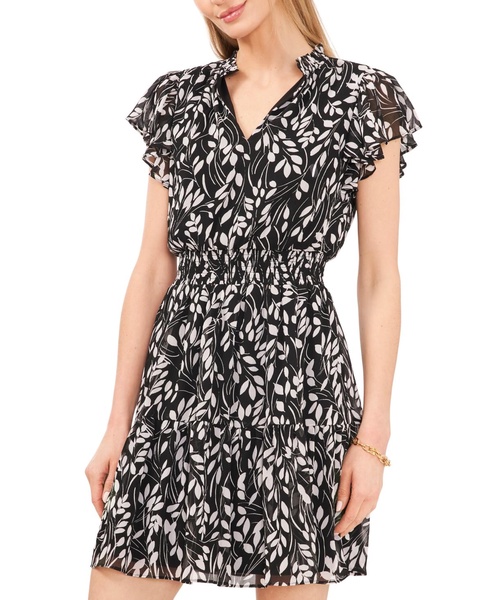 Petite Printed Flutter-Sleeve Fit & Flare Dress
