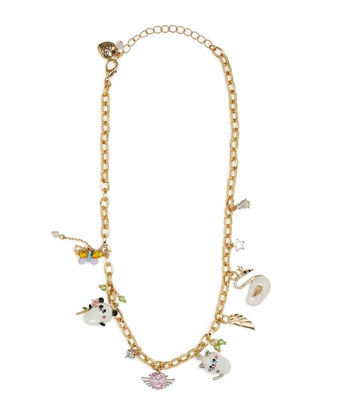 Faux Stone Pearl Critters Charm Bib Necklace