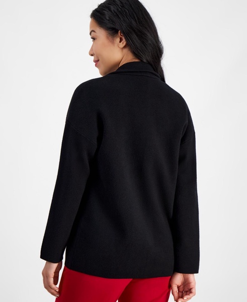 Petite Long-Sleeve Notched-Collar Sweater