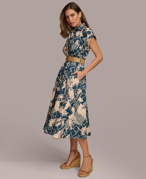 Donna Karan Women's Linen-Blend Printed Shirtdress