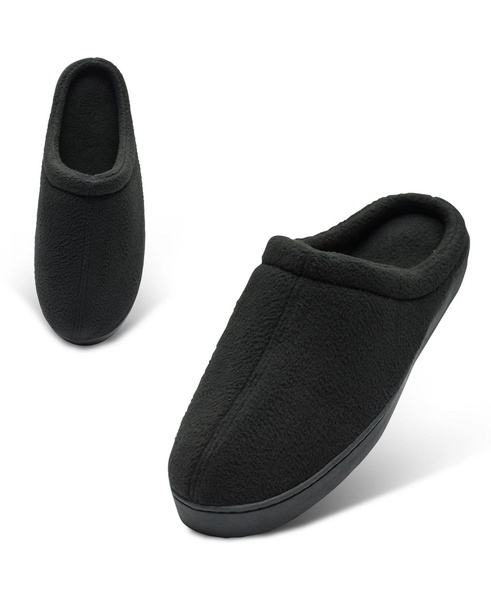 Mens Memory Foam Fleece Clog Slippers Wide Warm Slip On House Shoes